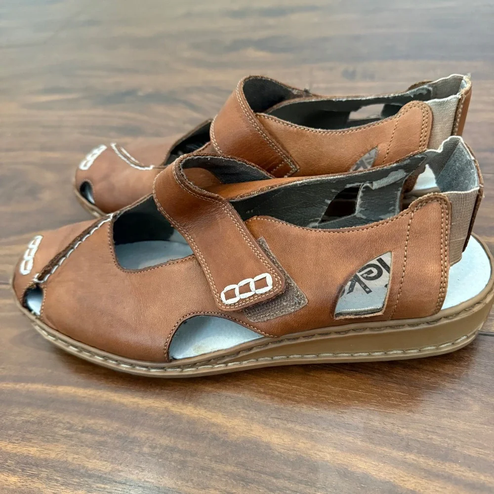 Rieker‎ Antistress Womens Brown Leather Closed Toe Huarache Sandals Size 38 EU